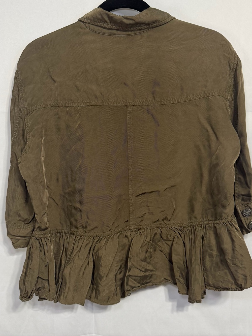 Cinq a Sept Women's Medium Olive Green Cupro Zip Front Short Jacket 3/4 Sleeve - Picture 9 of 13